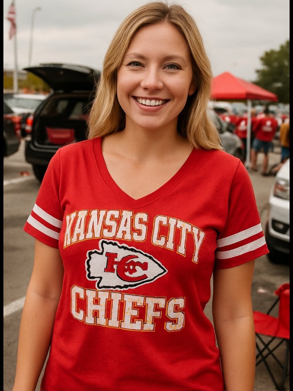 Kansas City Chiefs Women's Red Distressed V-Neck Tee Medium NFL Team Apparel